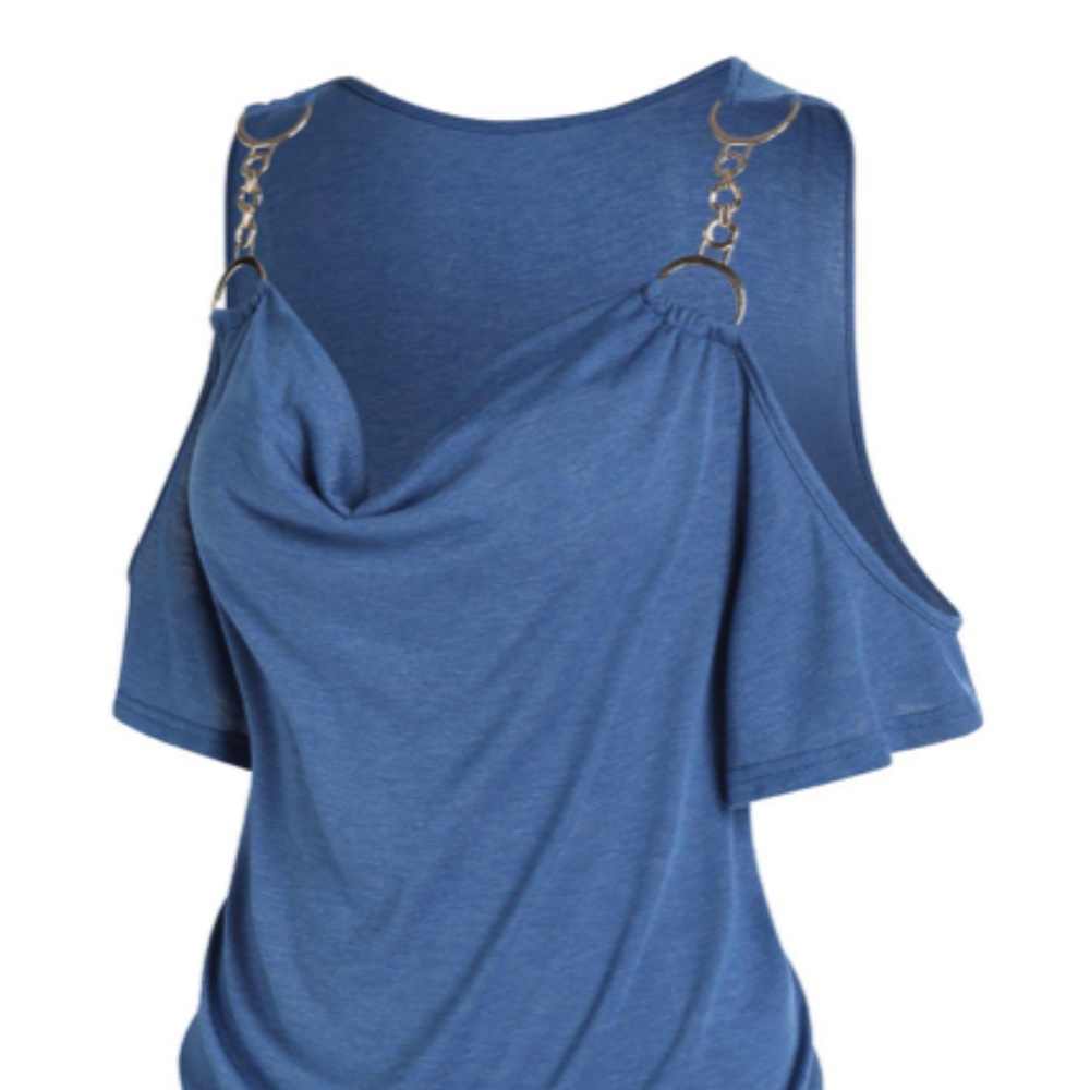 Casual T Shirt Solid Color T Shirt Draped Cowl Neck Short Sleeve Trendy Summer T